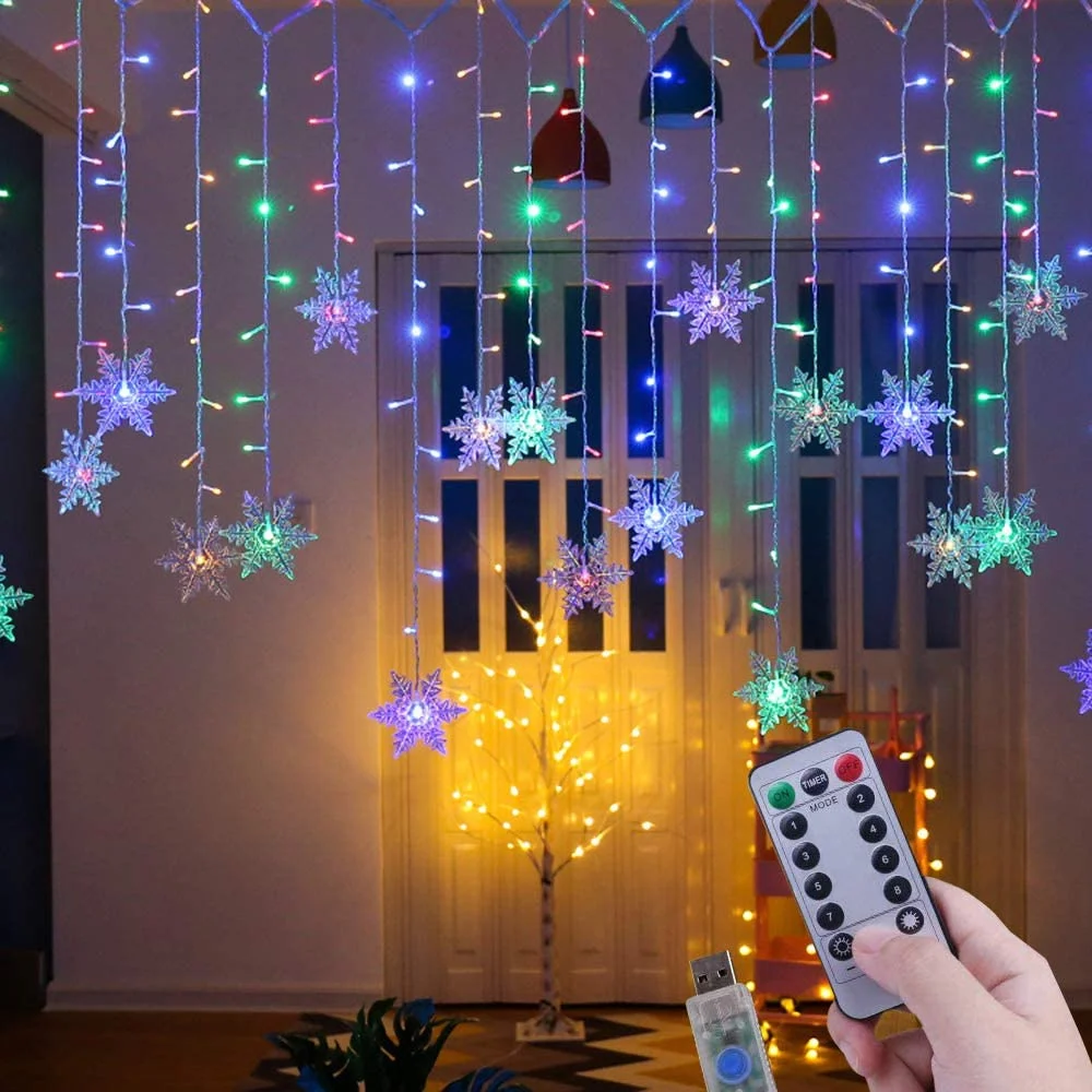 

Snowflake Xmas Light 8 Modes 11.5FT 96 Leds Curtain Icicle Holiday Fairy Decoration New Year,Birthday,Wedding,Club