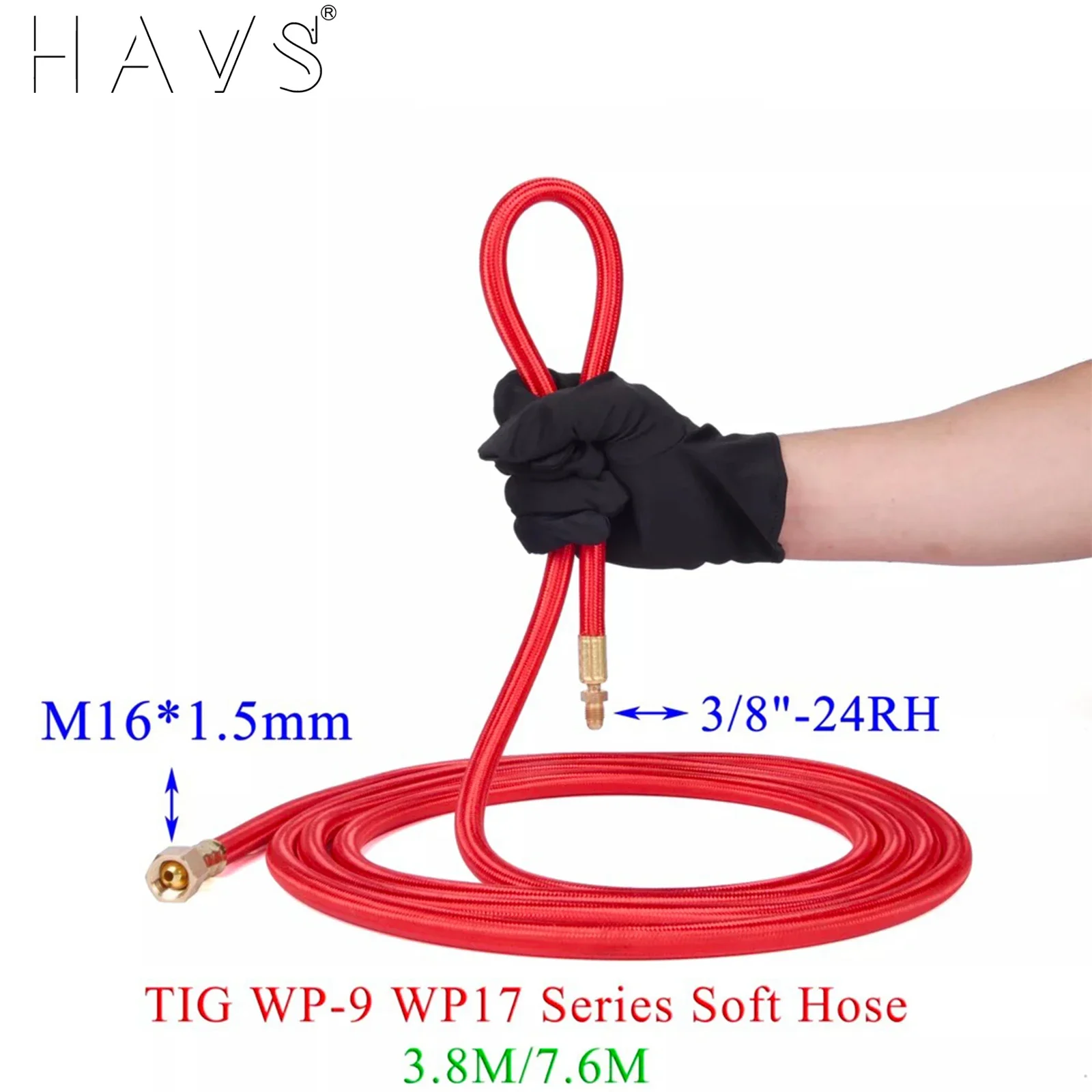 

3.8/7.6m WP9 WP17 Series TIG Welding Torch Gas-Electric Integrated Red Soft Hose Cable Wires M16*1.5mm Connector