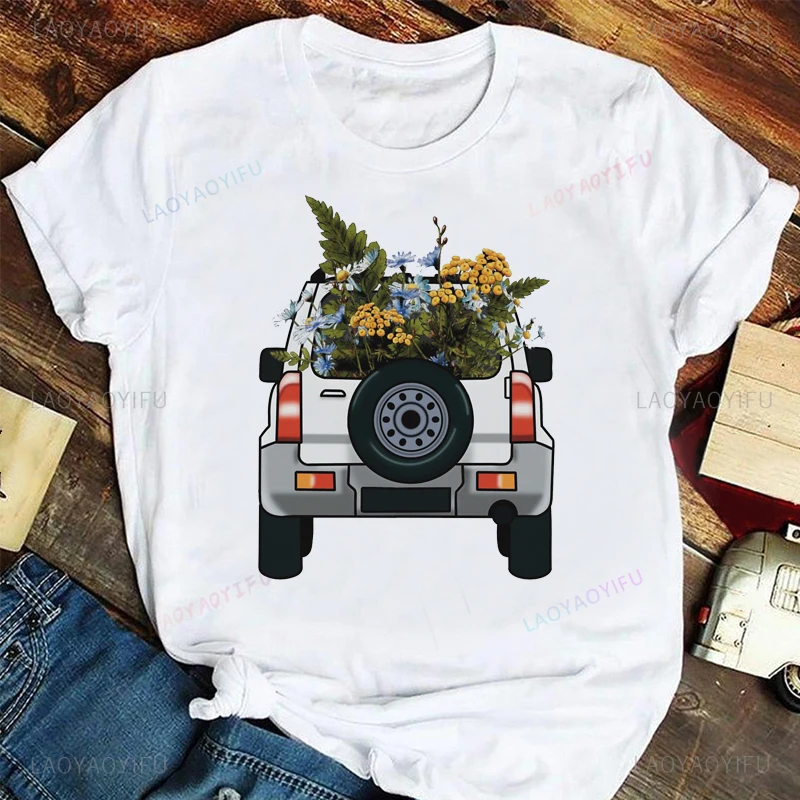 Happy Camper Shirt Casual Summer Estetyczna koszulka z krótkim rękawem Fashion Lady Funny Cartoon Print Fashion Graphic Elegancka koszulka