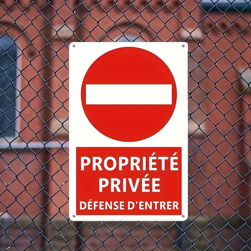 [Langlebiges Vintage-Metallschild] Strapazierfähiges Vintage-Metallschild – „Private Property No Entry“, wandmontierte Outdoor-Dekoration, Englisch Französisch