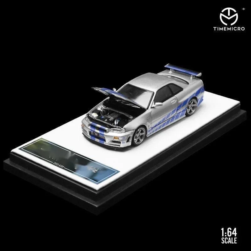 Small toys GTR R34 Open Cover TimeMicro TM 1:64 Simulated Alloy Car Model Collection Decoration