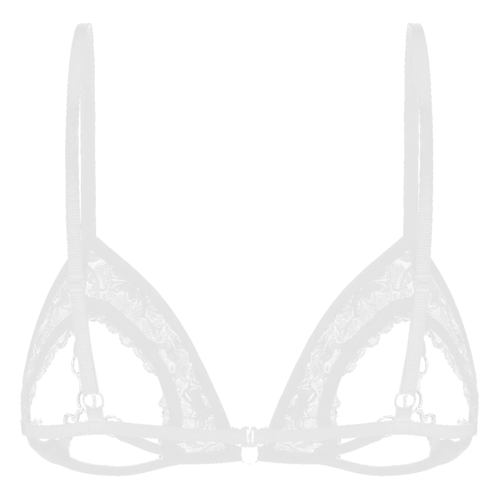 Women\'s Sexy See Through Sheer Lace Bras Lingerie Open Cups Bra Top Underwear Hollow Out Bra with Metal Rings Linked at Bust