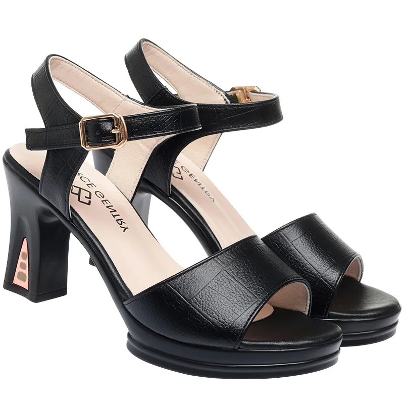 صنادل مماشي للموضة بكعب نسائي من الجلد للسيدات حذاء صنادل صيفية 2025 مفتوحة من الأمام بكعب عالٍ فستان صندل نسائي فاخر 34-40 #5