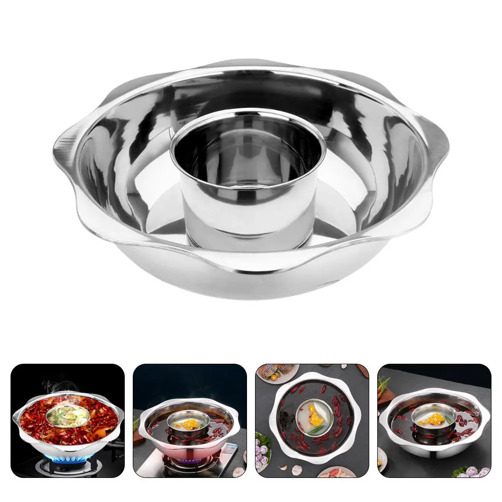 

Stainless Steel Hot With Divider 2-Compartment Cooking Pot For Home Kitchen Chinese Style Two-Flavor Hotpot Soup