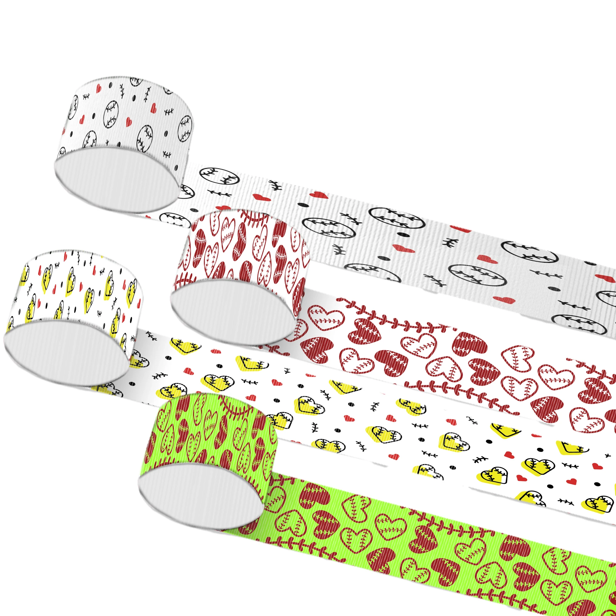1 rollo, 1 pulgada/25mm X 5 yardas/rollo corazón amor Día de San Valentín huella fútbol béisbol cinta de grosgrain