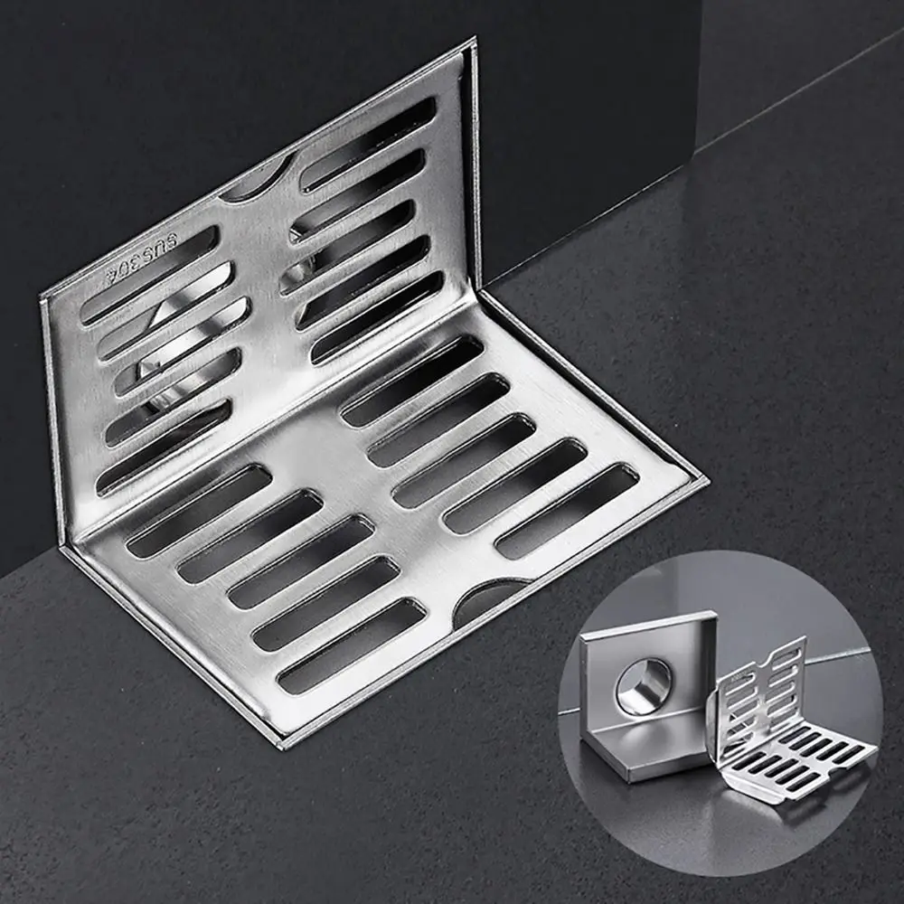 304 Stainless Steel Corner Floor Drain L Shape Side Drainage Durable 10cm Wall Drain Wear for 50 Pipe Balcony Shower Room