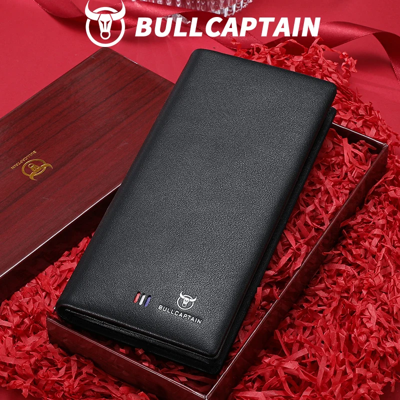

Классический мужской длинный кошелек BULLCAPTAIN из натуральной кожи, тонкий, с защитой от RFID, вместительный, для визитных карточек, в подарочной коробке