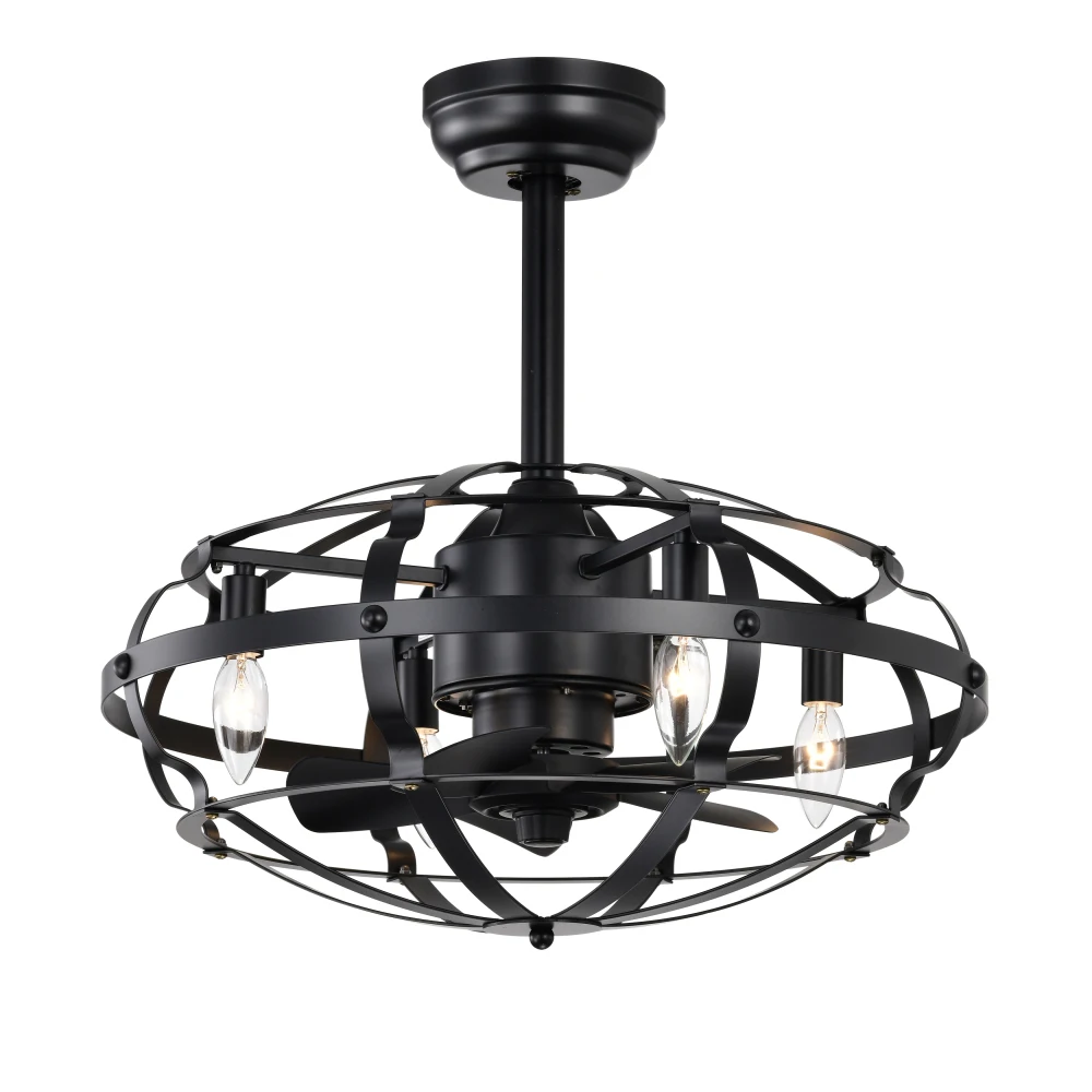 

50W Industrial Ceiling Fan With Light Caged Design High Airflow Remote Control For Living Room Bedroom Commercial Space