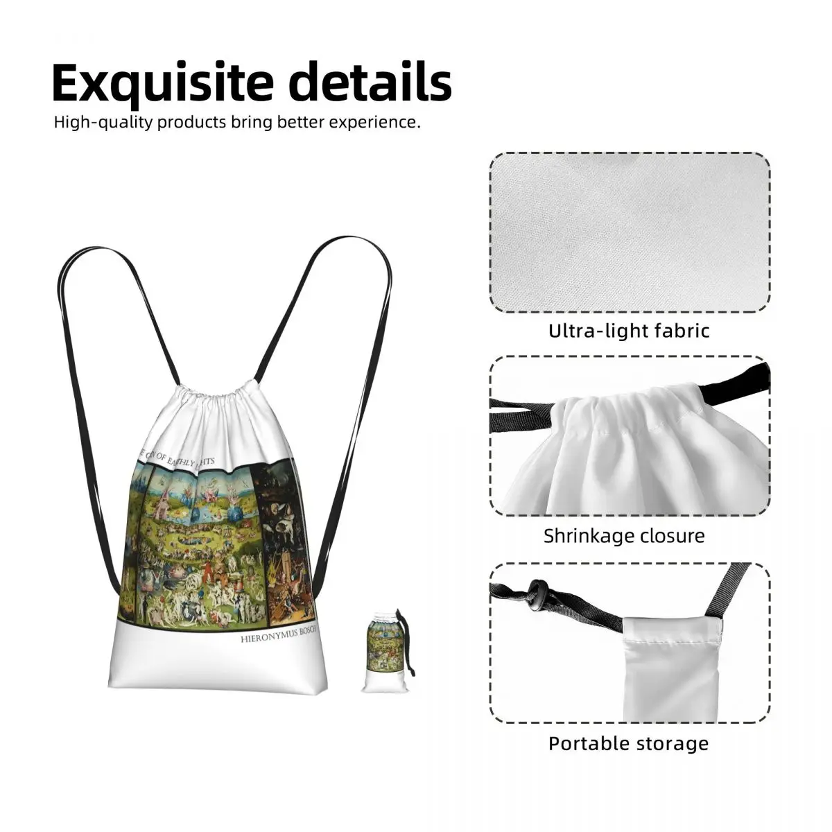 The Garden Of Earthly Delights (circa 1490 -1510) By Hieronymus Bosch Drawstring Backpack Sports Gym Bag Travel Drawstring Bag