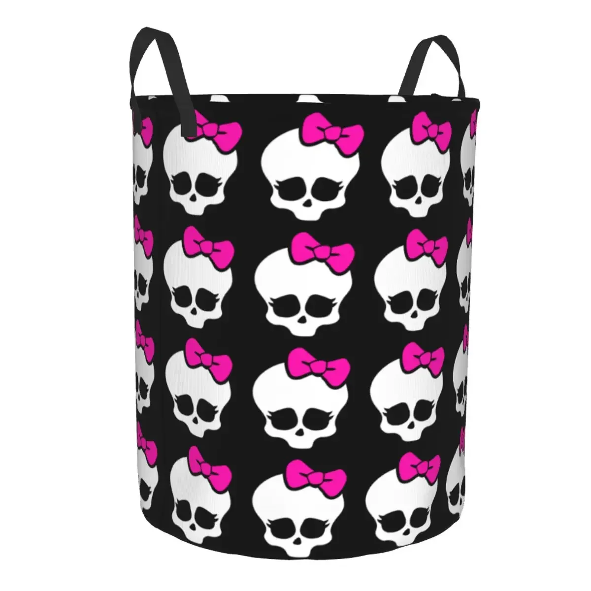 Personalized Gothic Pink Skull Laundry Basket Foldable Monster High Anime Clothes Toy Hamper Storage Bin for Kids Nursery