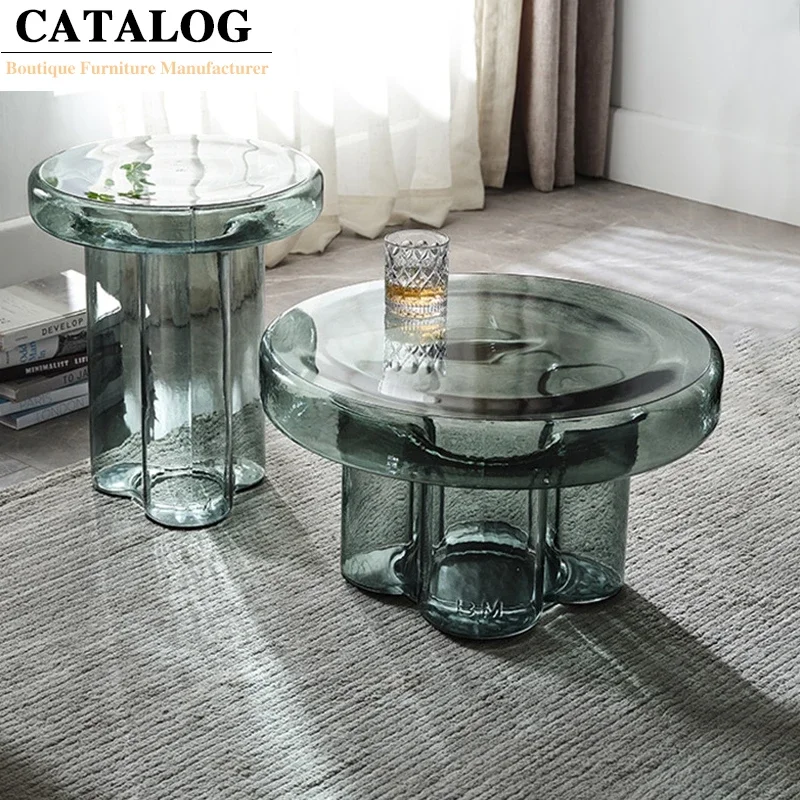 Coffee Table,ECO-Friendly 8mm Tempered Glass Jelly Mushroom Designer Living Room Round Coffee Center Table