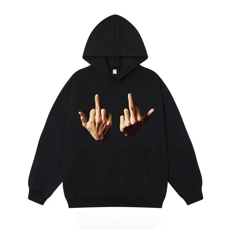 

American Retro Disdain Middle Finger Hoodie Cotton Men and Women Spring and Autumn Loose Sweatshirt Finger Harajuku Streetwear