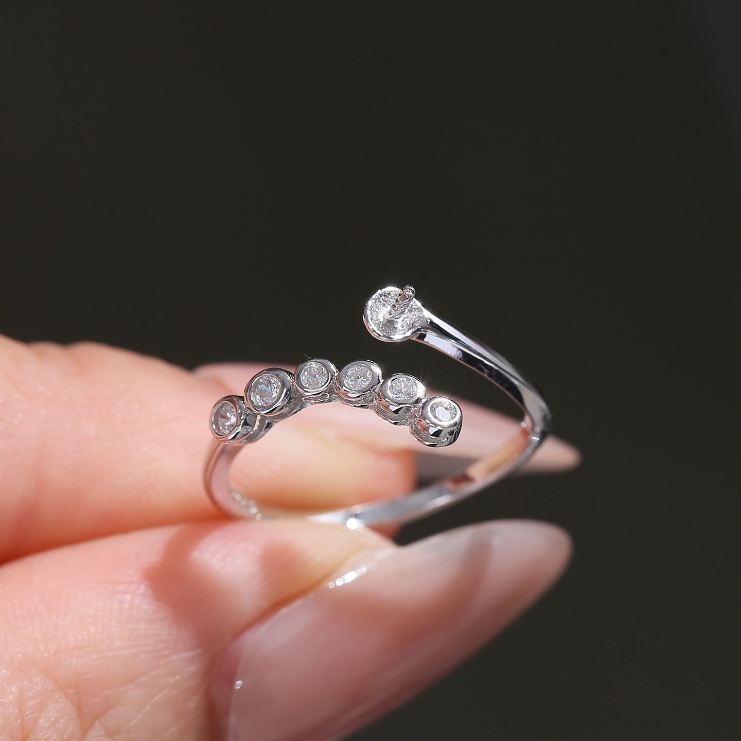 S925 Sterling Silver Adjustable Finger Ring Mountings Base Setting Findings Jewelry Mount Accessories for 6-10mm Pearls 3pcs/lot