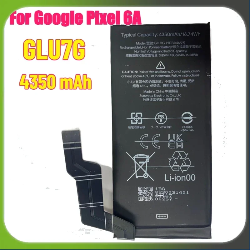 2pcs 4350mAh GLU7G  Replacement Battery For Google Pixel 6A Mobile Phone Batteries
