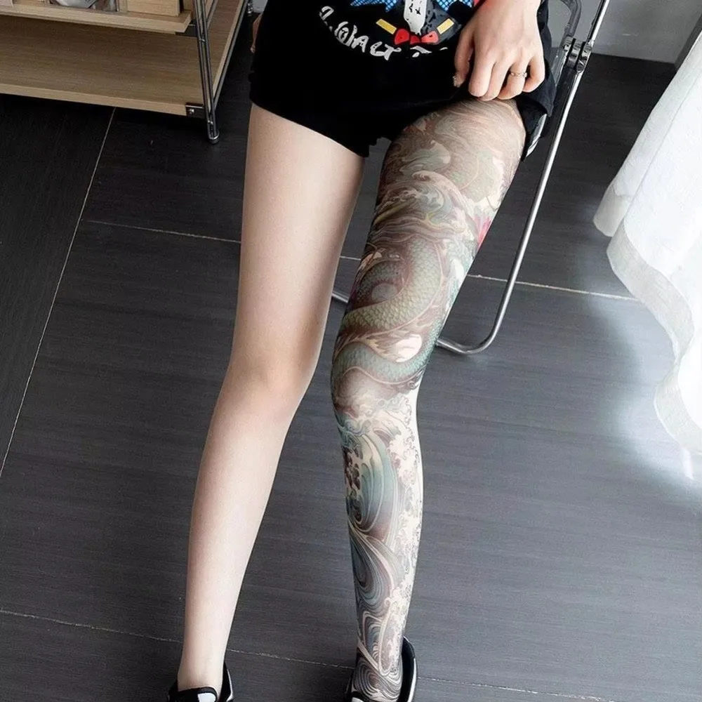 Frauen Sexy Gedruckt Strumpfhosen Gefälschte Tattoo Pfingstrose Strumpfhosen Weibliche Perspektive Mesh Leggings Hohe Strumpfhosen Weibliche Strümpfe