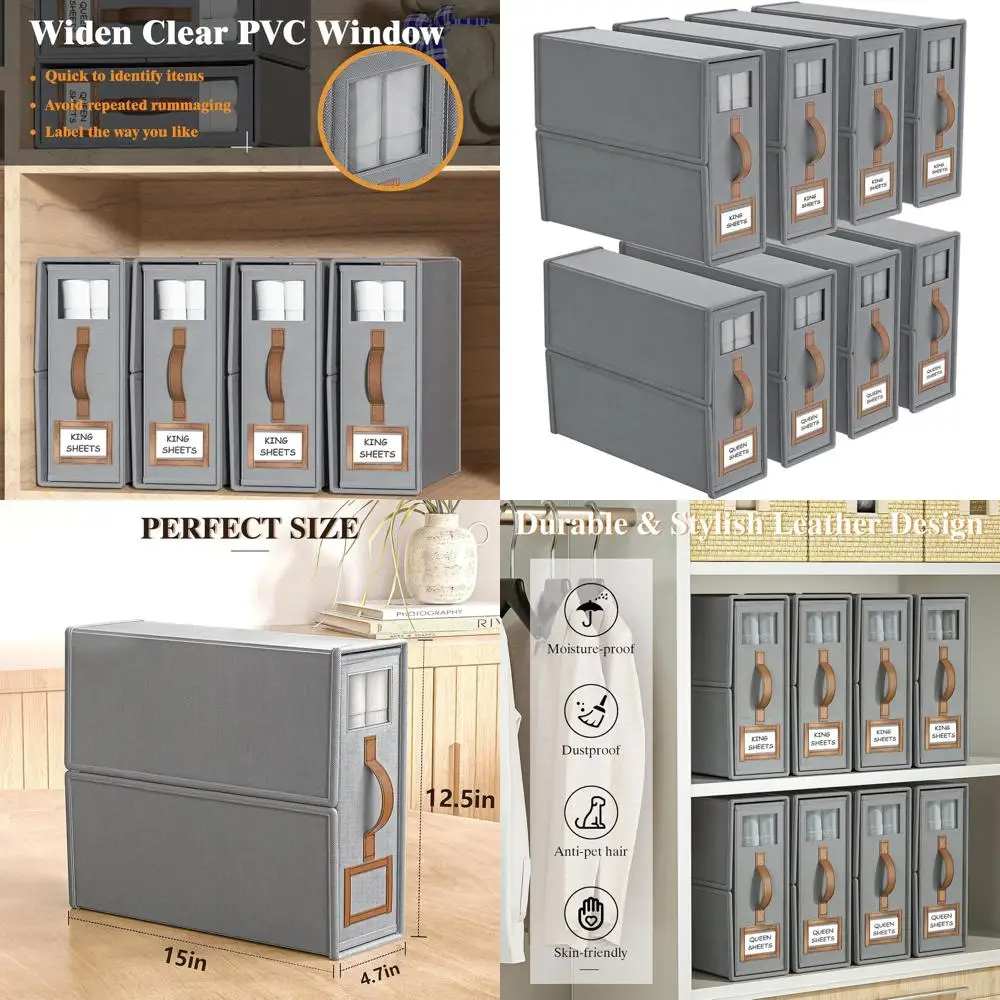 

King Size Bedding Organizer with Handle, 3.7 Gal Gray Duvet Cover Storage Box