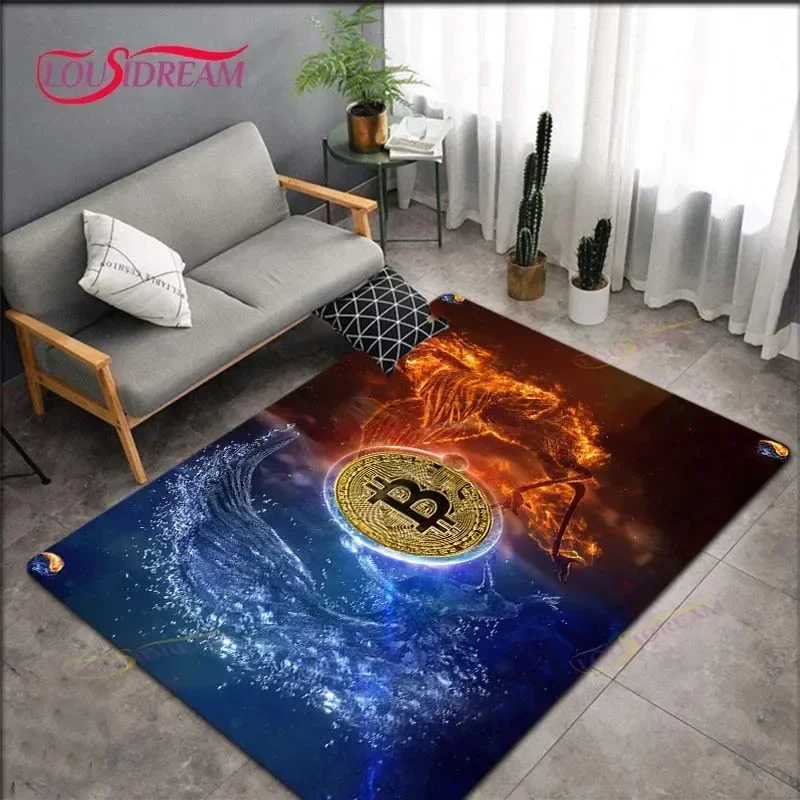 

3D Bitcoin Printed Carpets Living Room Anti-Skid Area Rug Kids Bedroom Mats Yoga Mat Large Carpet Decor