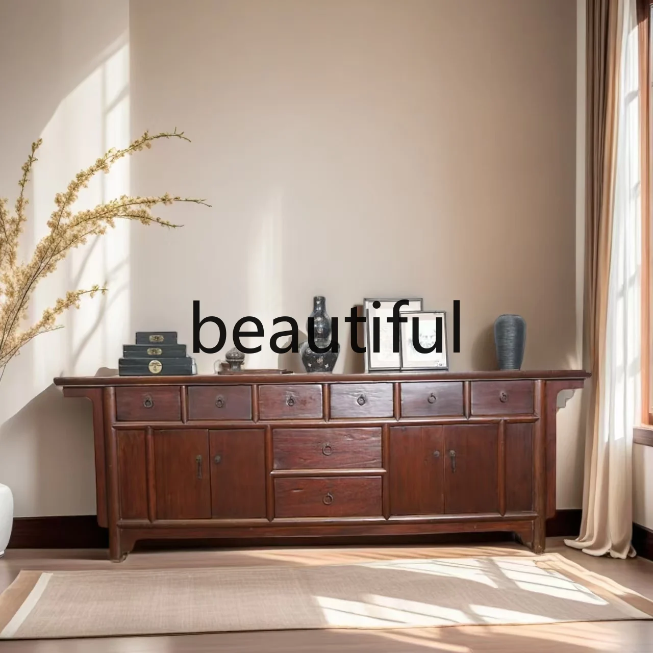 

New Chinese-style solid wood dining side cabinet storage, simple and modern entrance, decoration, simple storage