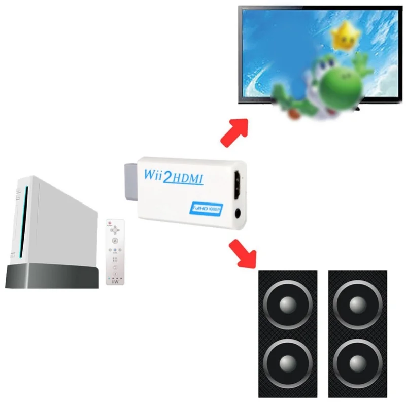 لـ Wii إلى HDMI 720P/1080P محول ترقية 3.5 ملم مخرج الصوت والفيديو