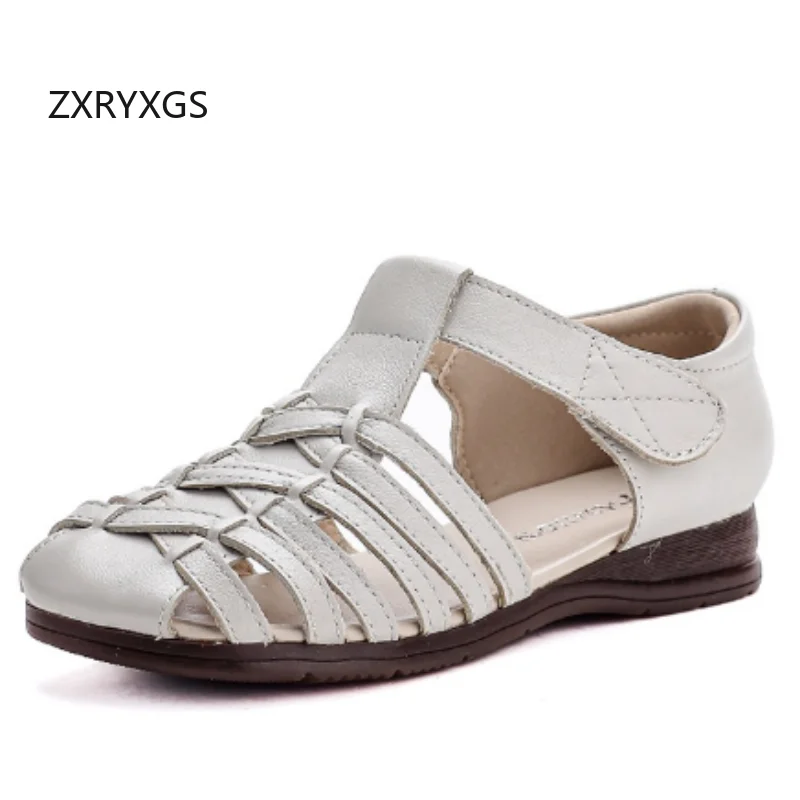 ZXRYXGS Promotion 2026 Summer Cowhide Leather Sandals Women Elegant Comfortable Fashion Sandals Flat Soft Sole Banquet Sandals