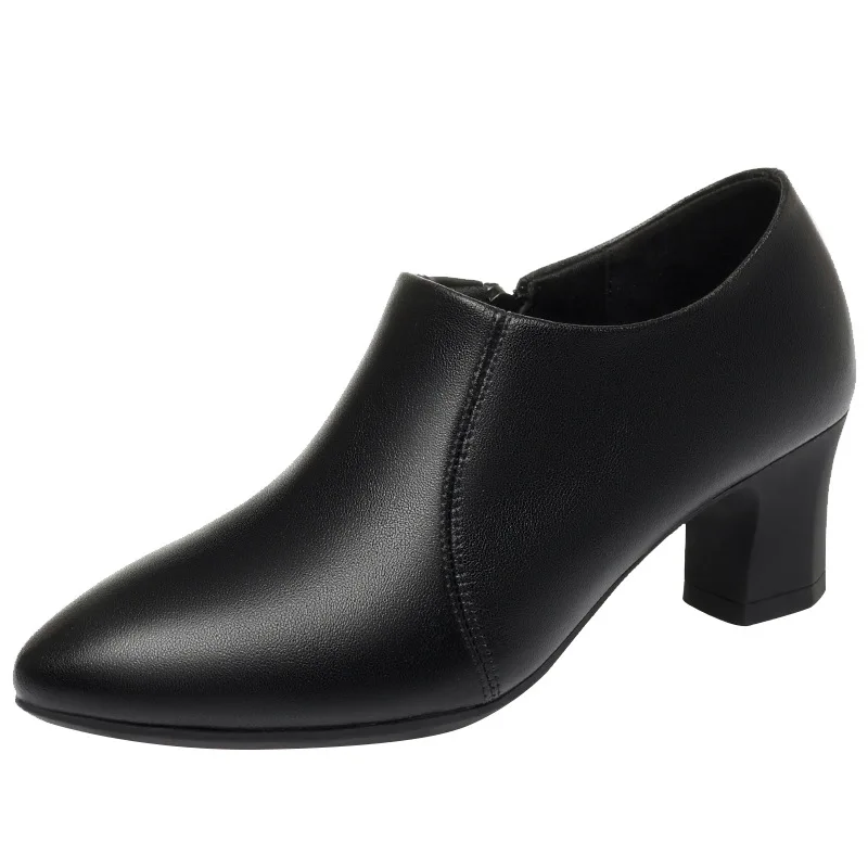 7cm Comfortable Fashion Soft Leather Shoes Women Pumps Fall 2025 Med Block Heels Shoes Gladiator for Office Mom Work