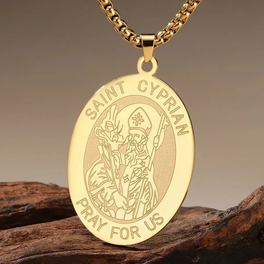 Dawapara Saint Cyprian Medal Necklace Powerful Prayers and Conjurings Michaelmas Catholic Amulet Stainless Steel Jewelry