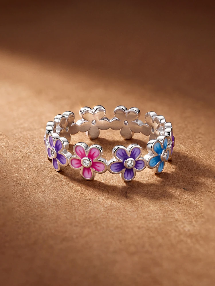 925 Sterling Silver Romantic Colorful Flowers Surround Ring For Women Engagement Anniversary High Quality Fine Jewelry