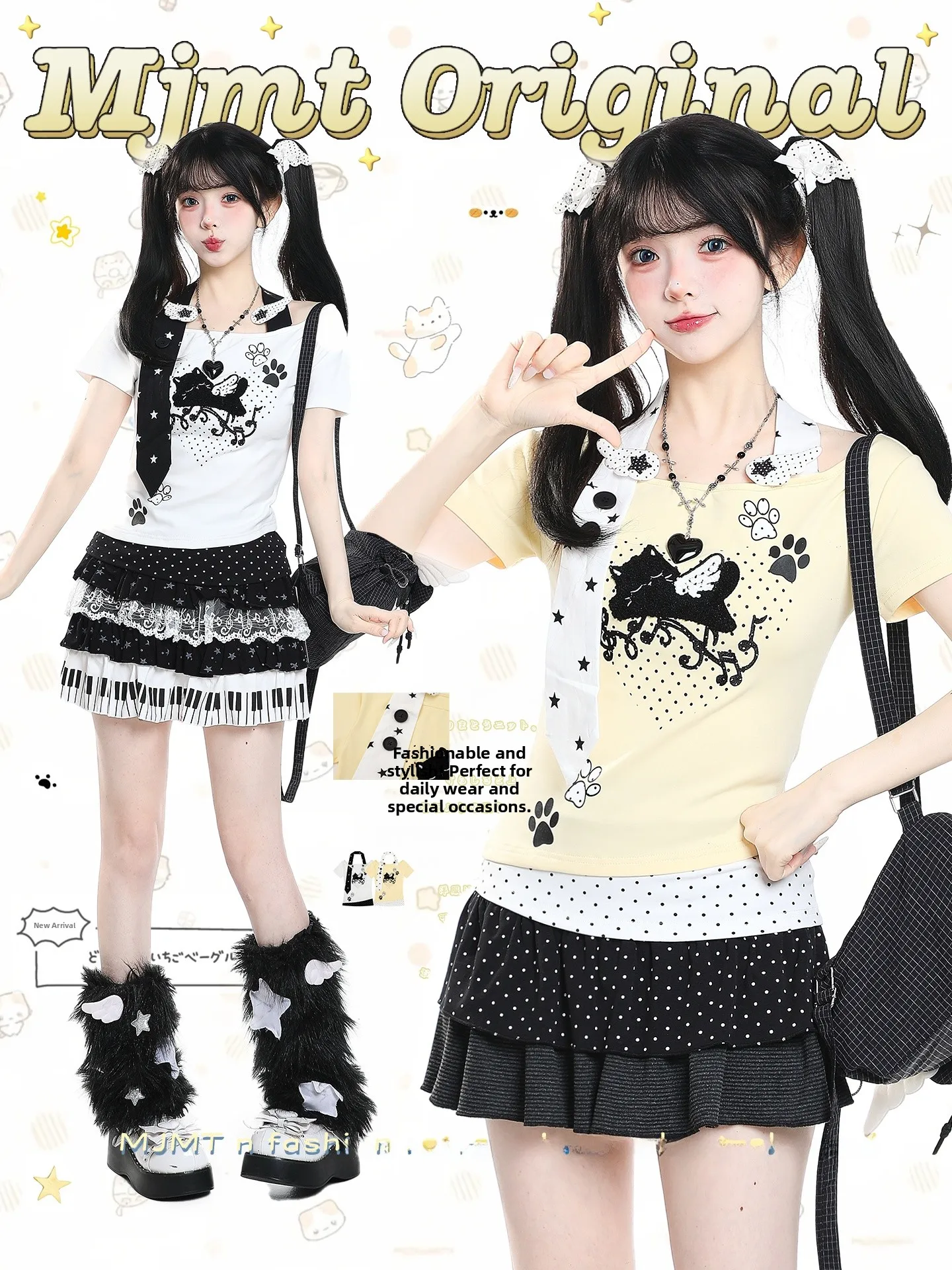 Cute Cartoon  Print Halter Neck Short Sleeve T-Shirt Women's Slim Fit Summer Design Top Casual Style Universal Size Creati...