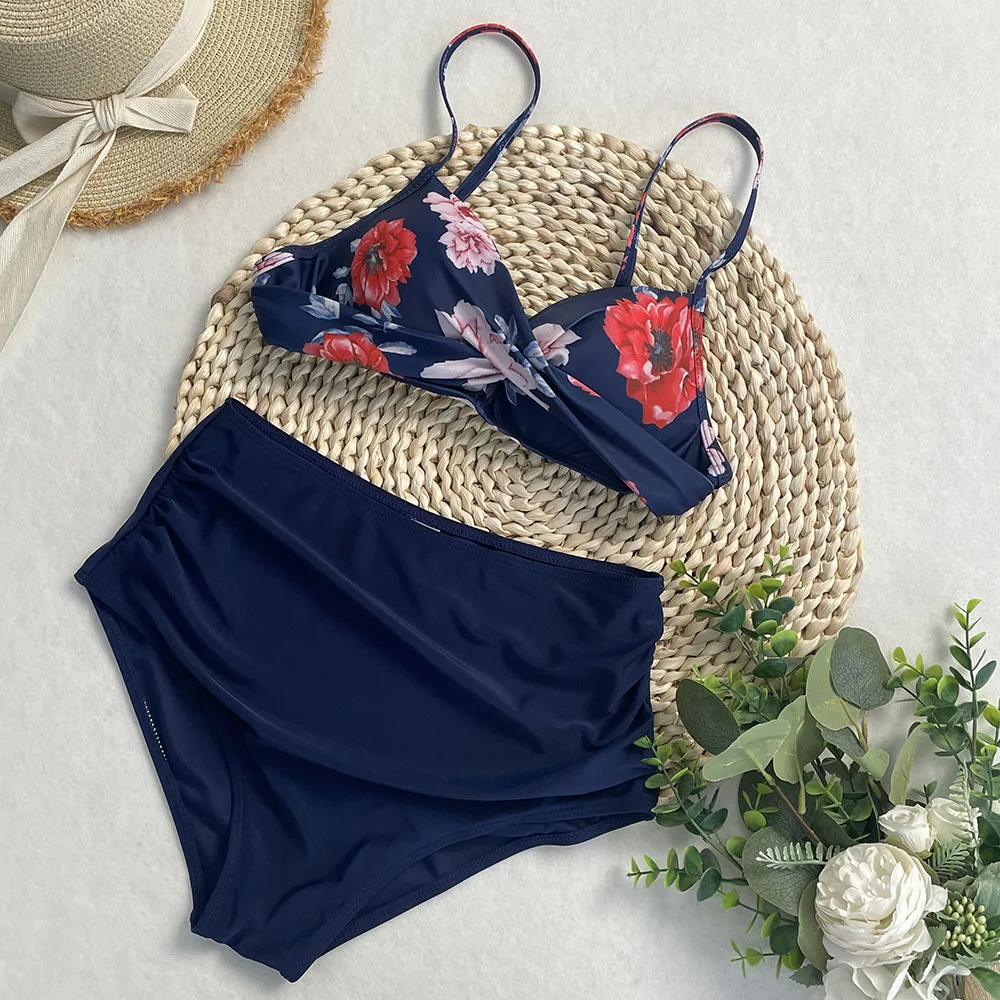 

Halter Bikini Set Short Swimsuit Women High Waist Swimwear Female Printed Bathers Swimming Bathing Suit Women Swim Beachwear