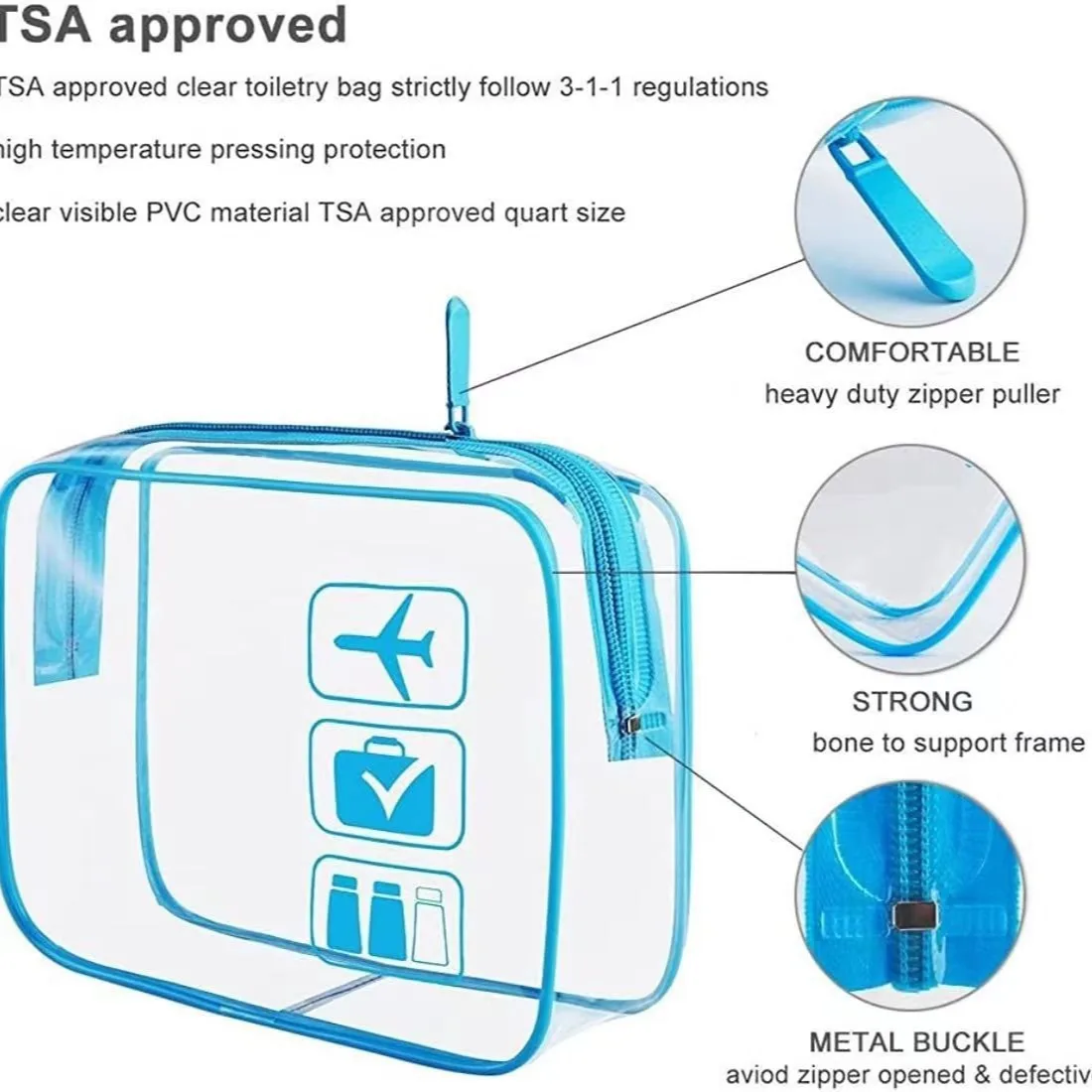 Saco de maquiagem transparente com zíperes, Organizador de maquiagem transparente Sacos cosméticos para férias, viagem de negócios, aeroporto, banheiro