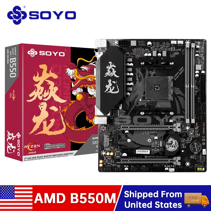 SOYO AMD B550M Gaming Motherboard USB3.1 M.2 Nvme Sata3 DDR4 Dual Channel Supports RYZEN R3 R5 R7 3000 4000 5000 CPU AM4 in USA