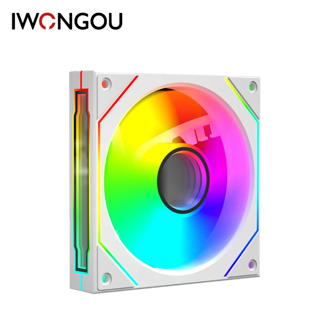 IWONGOU 120mm Infinite Mirror ARGB PWM PC Case Fan 600-1800RPM 23dBA Aura Sync Mystic Light Polychrome Sync White Ventilador