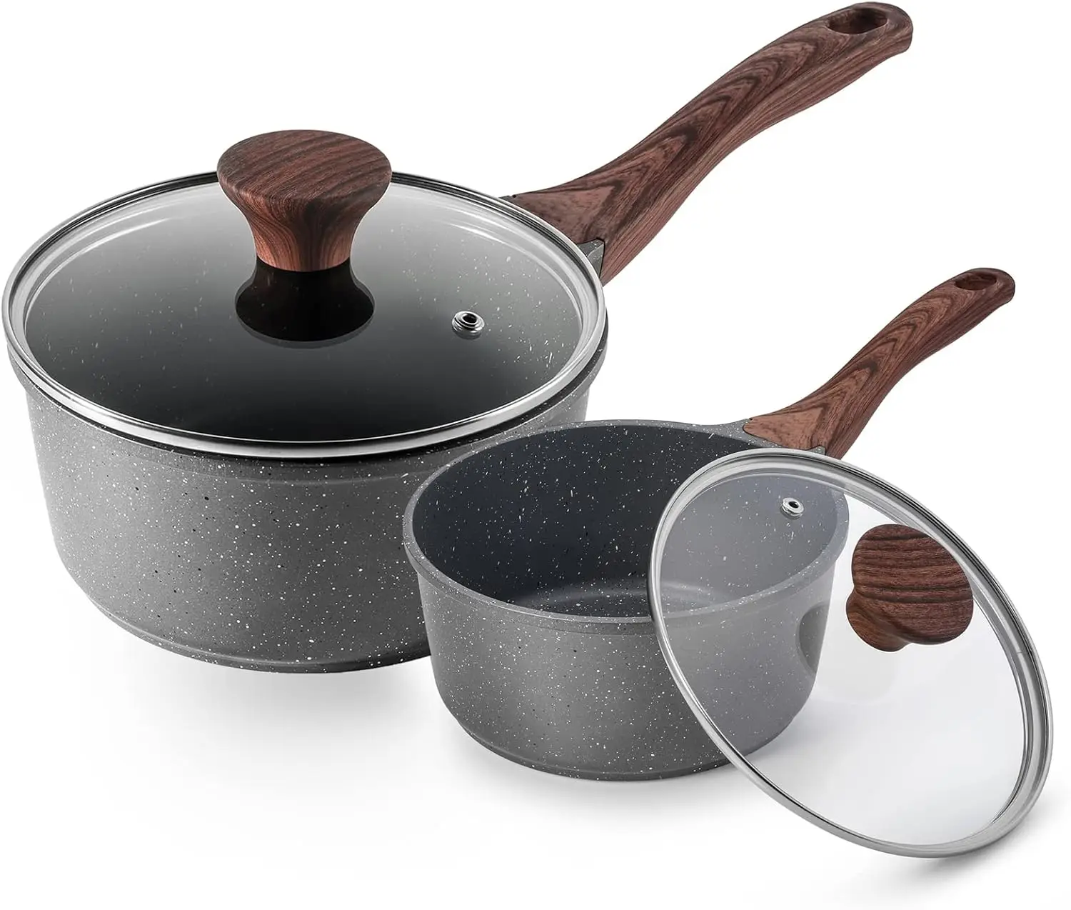 

Nonstick Sauce Pan Set with Lid, Swiss Granite Coating, Induction Compatible, PFOA-Free, 1.5 + 2.5 QT