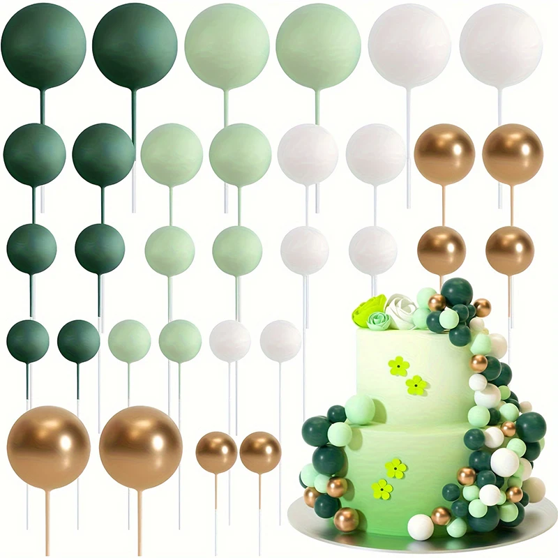 20 Teile/paket 4 cm Ball Kuchen Topper Dekorationen Bunte Kuchen Topper Sticks Gold Kugeln Kuchen Picks Kuchen Topper Kugeln kuchen Dekor – Detail 11