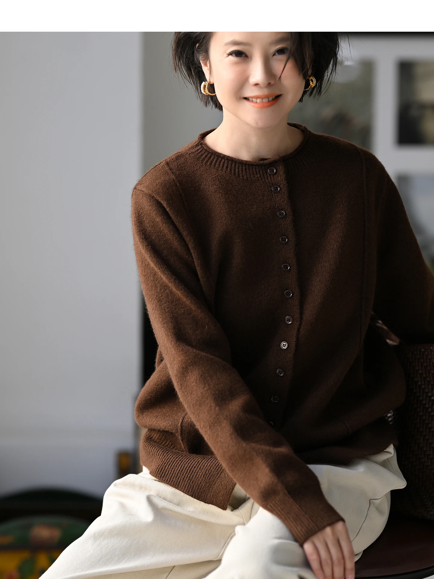 

Женский вязаный кардиган с эффектом похудения, длинными рукавами, круглым вырезом, на пуговицах, для повседневной носки, зимний, модный