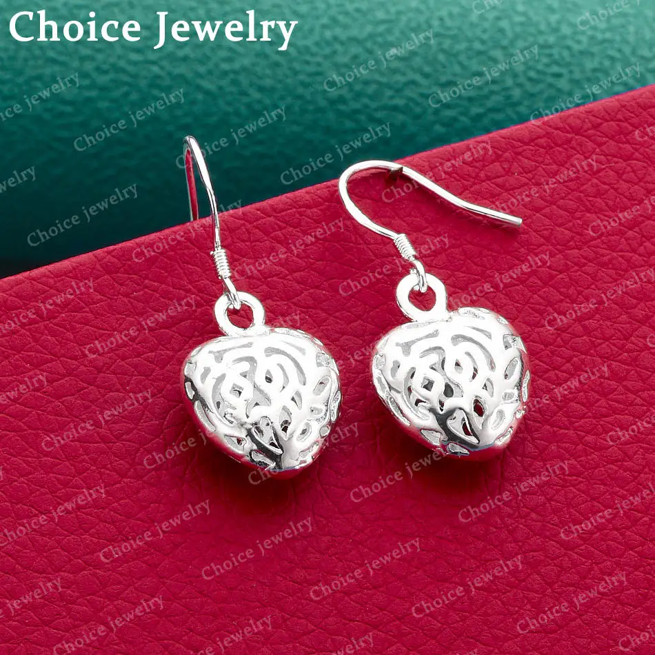 925 Sterling Silber Hohle Herz-Ohrhänger für Damen, Schmuck, modisch, elegant, für Partys, Verlobungen, Accessoires