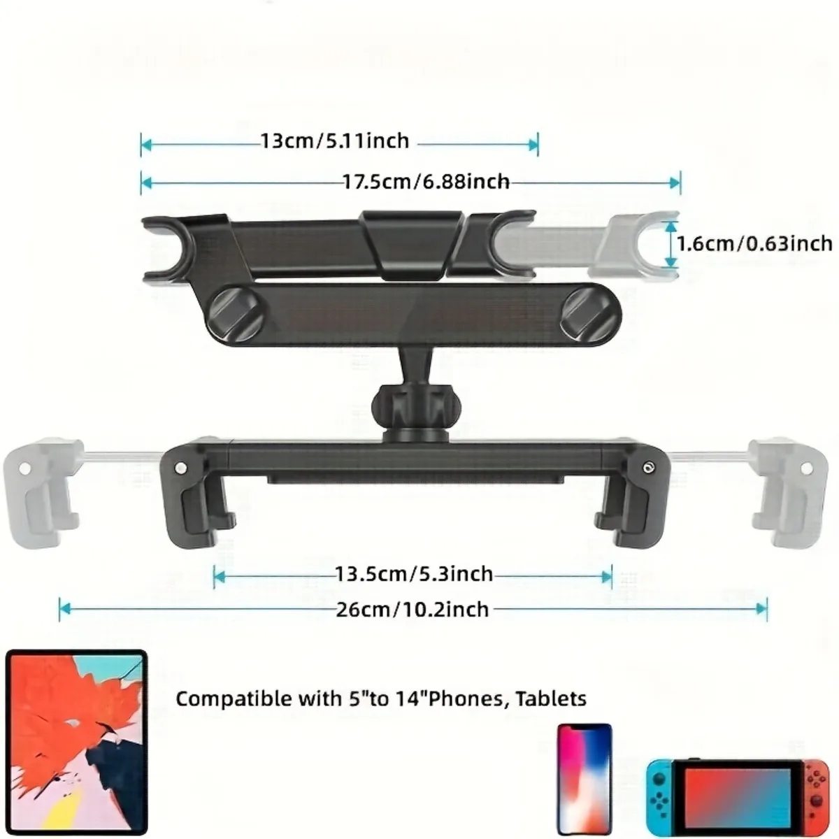 Universal Car Headrest Tablet Mount for IPads, and Cell Phones - Hands-Free Entertainment for Backseat Passengers