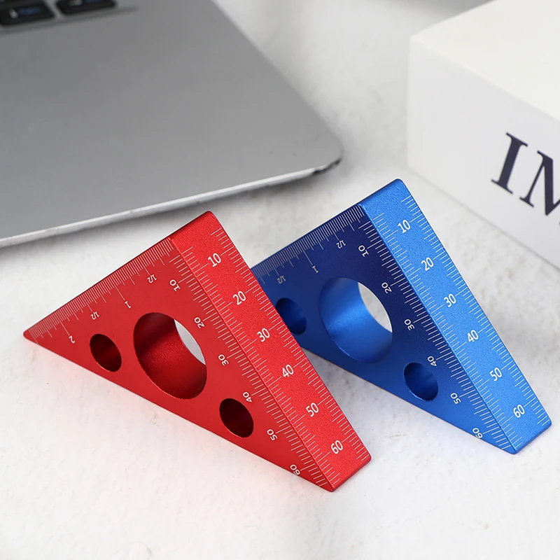 Practical Blue/Red Aluminum Alloy Right Angle Marking Ruler 45/90 Degree Woodworking Carving Square Precision Angle Ruler