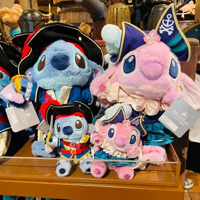 Original Disney Anime 2024 New Pirate Stitch Angel Cartoon Characters Plush Toy Doll Pendant Keychain Accessories Doll