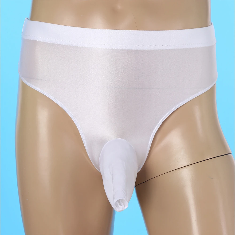 Men High Waist Cool Ice Silk Sexy Thin Stretch Oil Shiny Glossy Elephant Nose Pouch Sissy Gay Briefs Underwear Panties Thongs A5