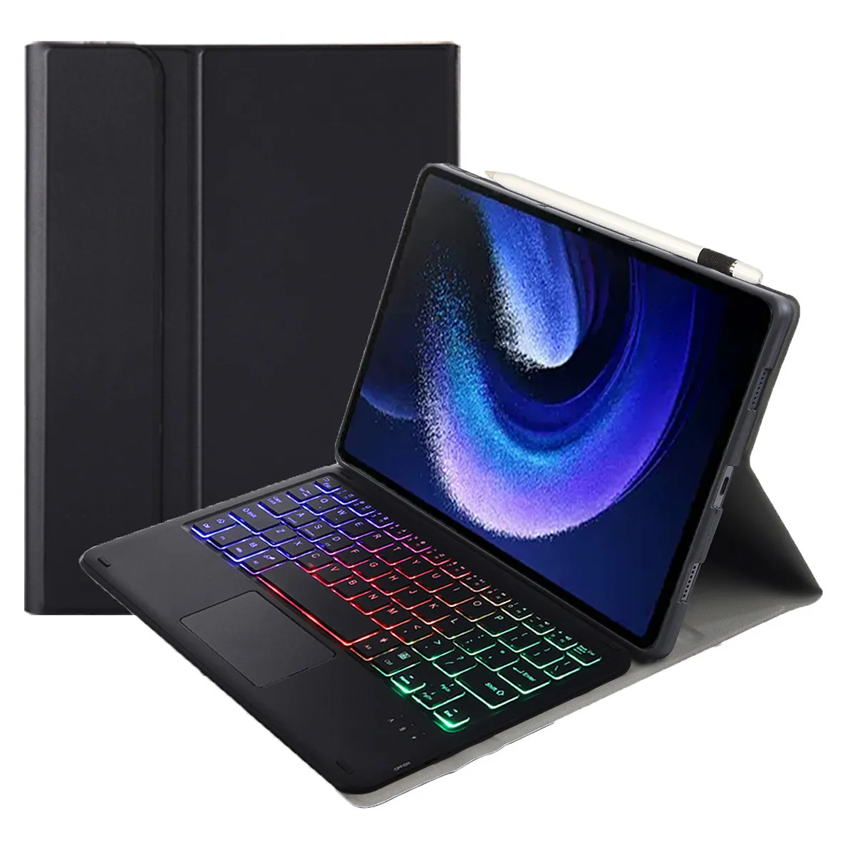 

A0N7-AS For Xiaomi Pad 6/Pad 6 Pro Leather Ultra Thin Tablet Case + Touchpad Backlit Bluetooth-compatible Keyboard - Black