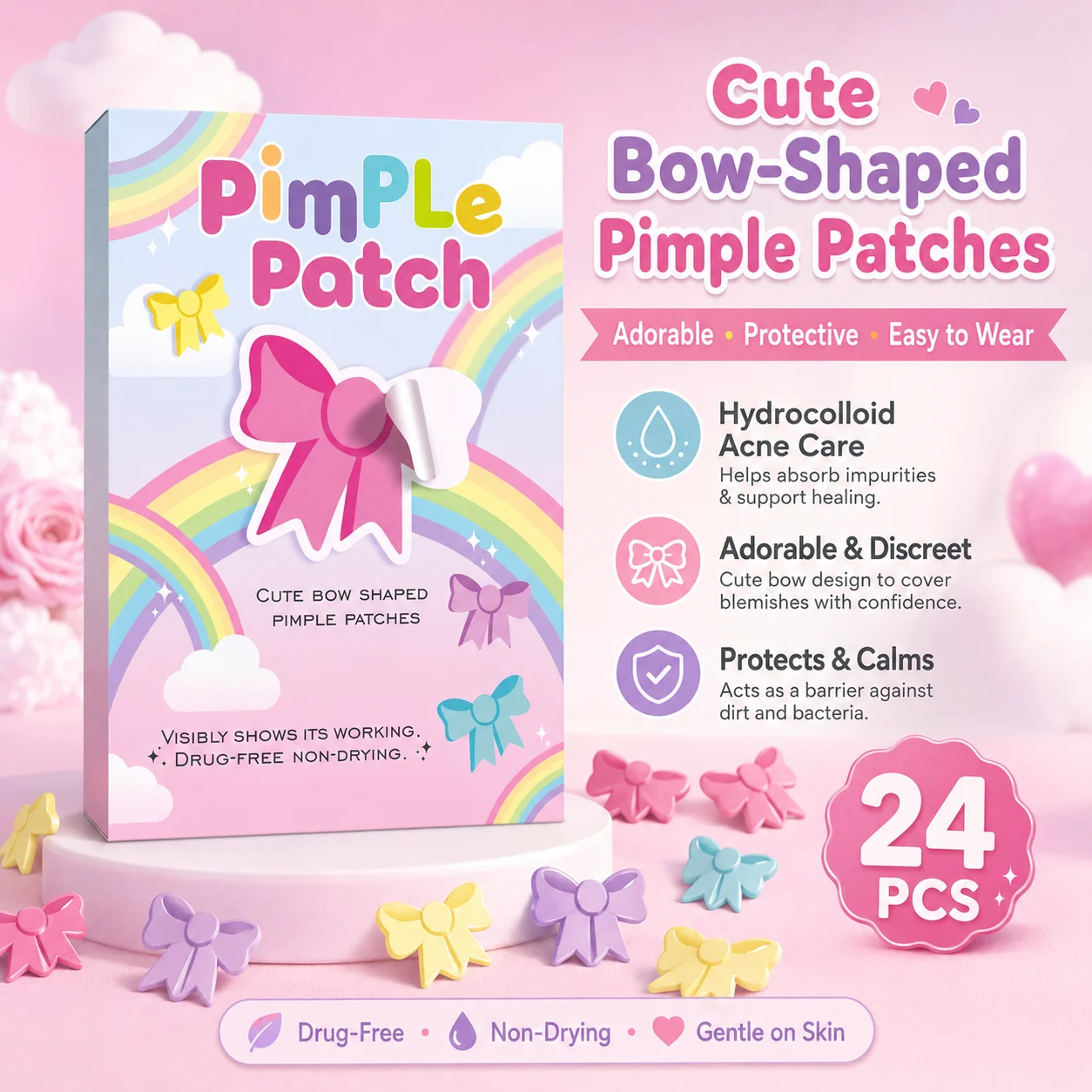 24 pieces pre-makeup butterfly-shaped acne patches. Invisible, lightweight, breathable acne cover patches. Essential for daily o