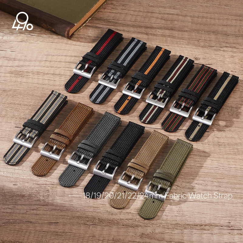 Bracelet de montre en tissu à dégagement rapide pour hommes, 18/19/20mm, 21/22/24mm, deux pièces, en Nylon côtelé, pour montres Seiko Omega