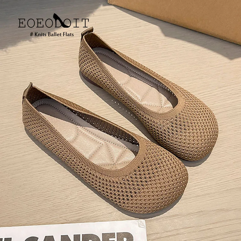 Flat Heel Casual Shoes Women Spring Summer Autumn Knits Ballet Flats Square Toe Trendy Print Moccasins Shoes Barefoot Loafers