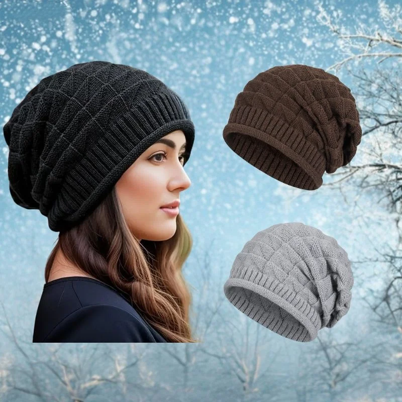 

Unisex Winter Beanies Hats Solid Color Warm Knitted Bonnet Caps Wrinkle Baggy Caps Women Men Outdoor Windproof Skullies Beanies