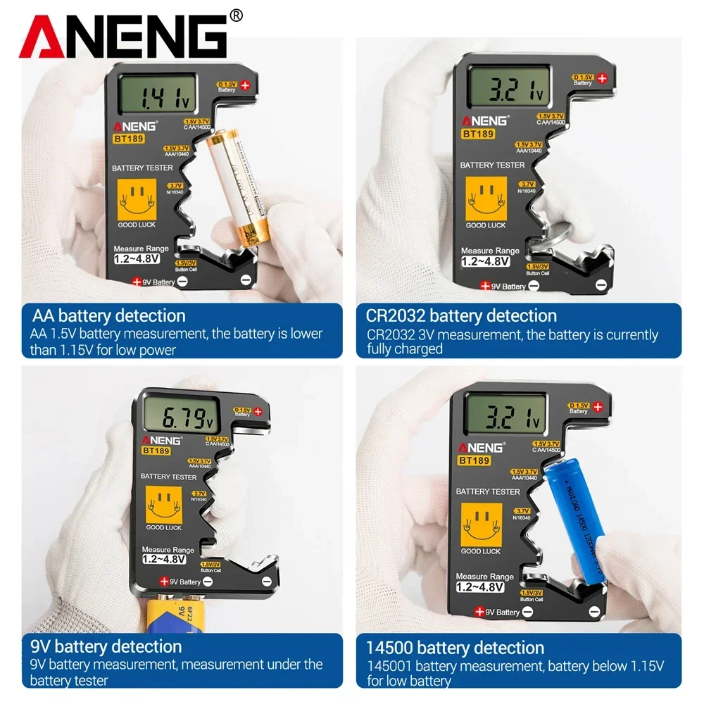 Imagem -05 - Aneng-testadores Digitais de Bateria Doméstica Teste de Exibição Portátil 9v aa Aaa c d Botão Celular Universal Power Instruments Tools Bt189