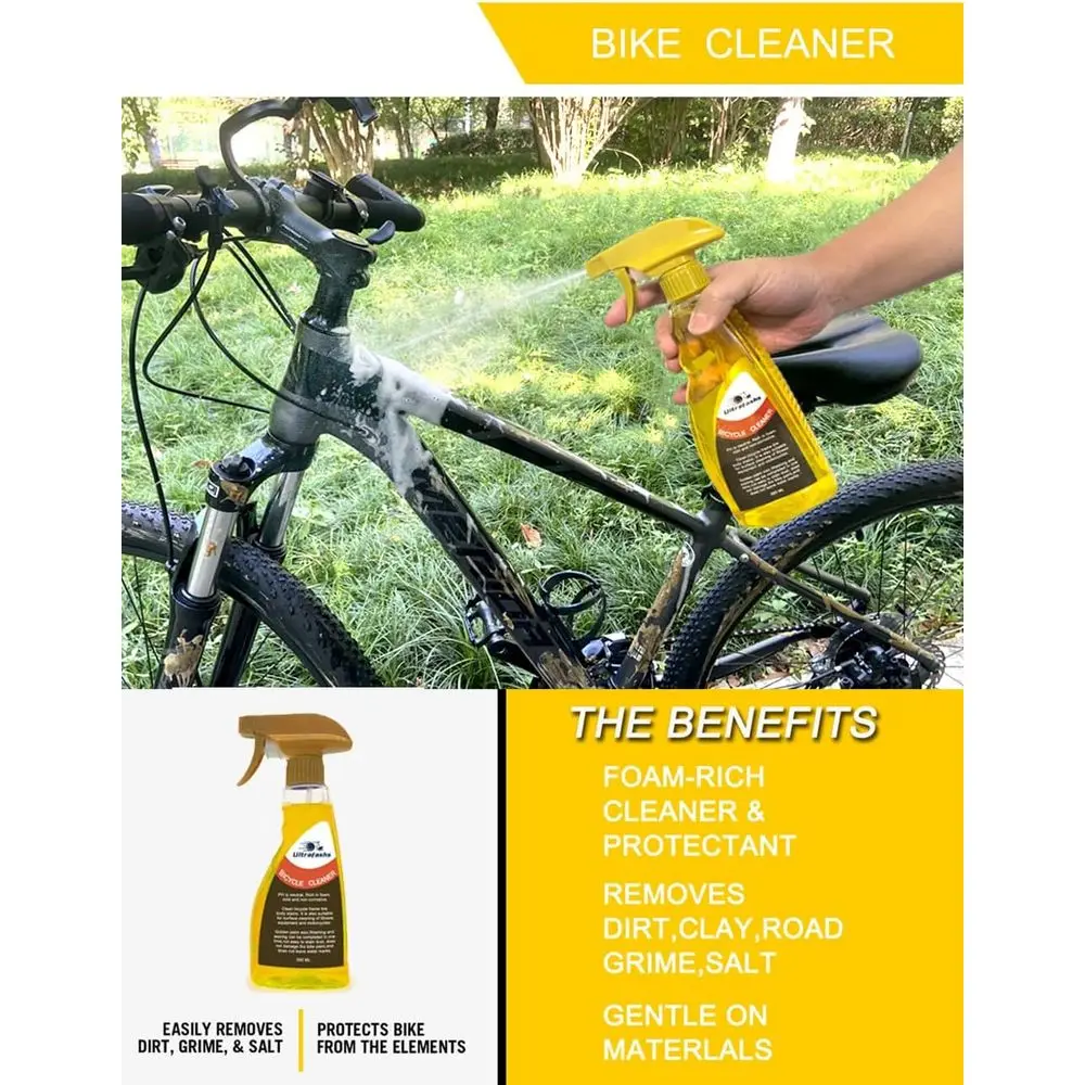 Kit de nettoyage de vélo : épurateur de chaîne, brosse, nettoyant, dégraissant et lubrifiant