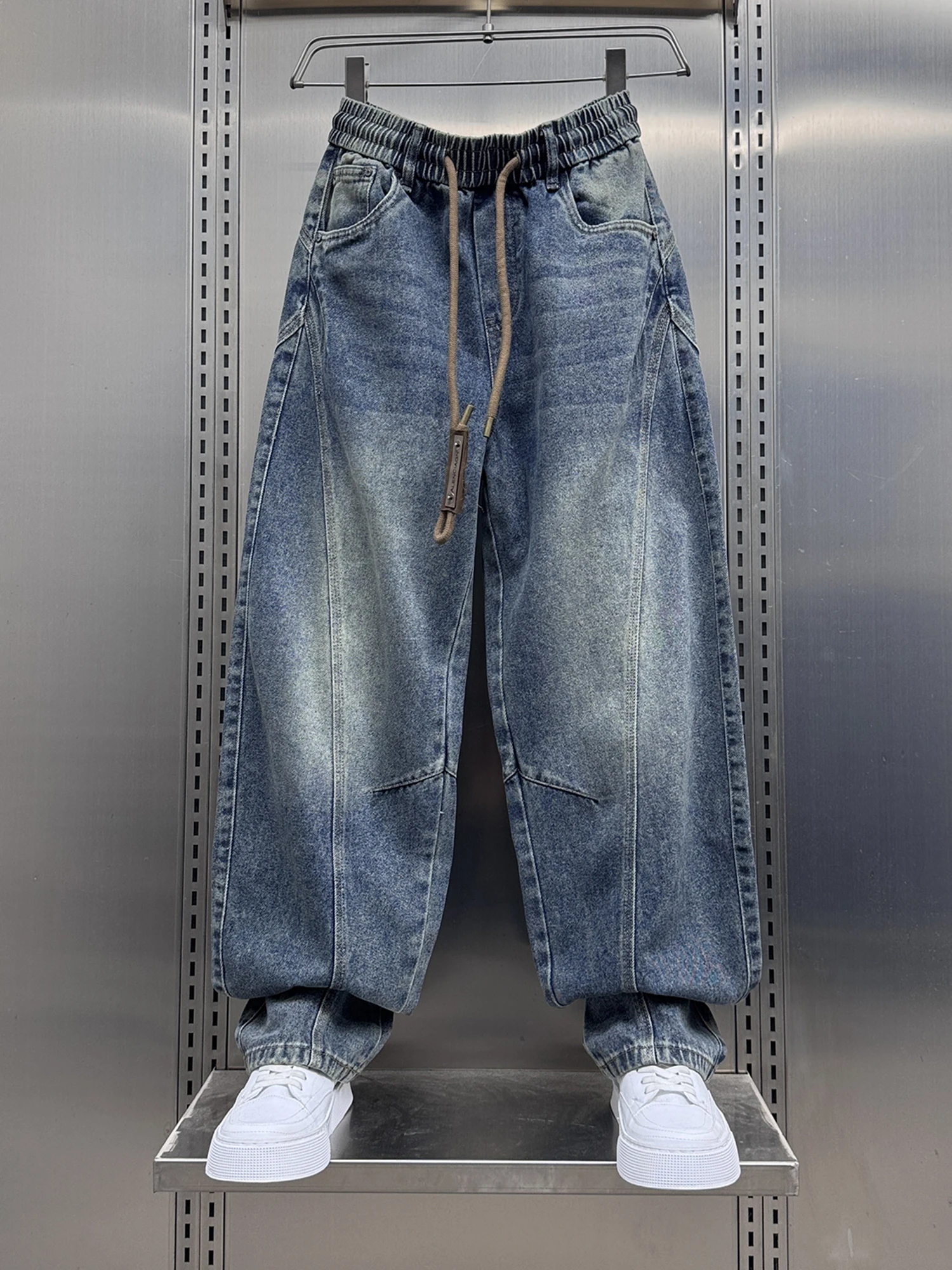 

Waed Denim Jeans Men's Loose Casual High Street Sle Autumn 2025 Trendy Brand Jeans mid Waist Dstring adient Pattern