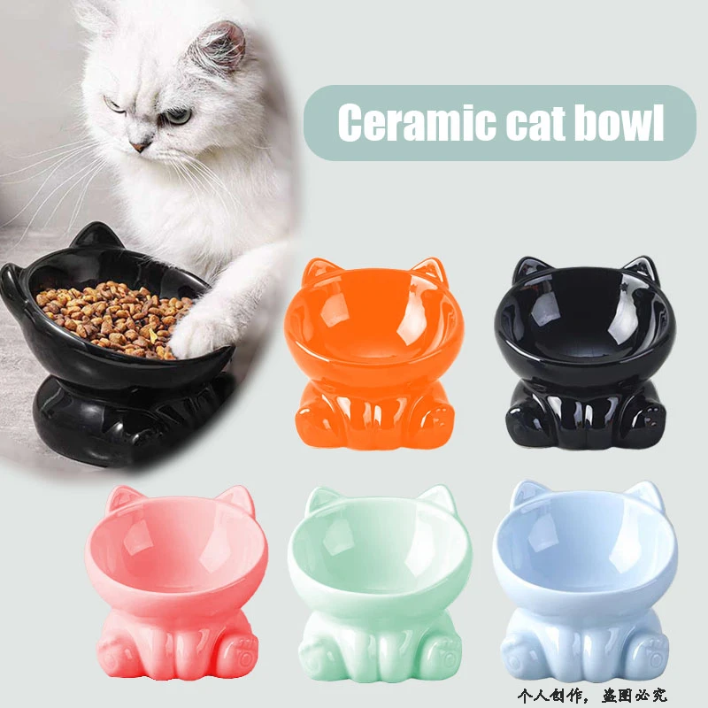 

1pcs Cat Ceramic Bowl Gradient Pet Food Water Feeders Oblique Opening Pet High Foot Bowl Cat Food Water Bowl Dog Cat Bowl