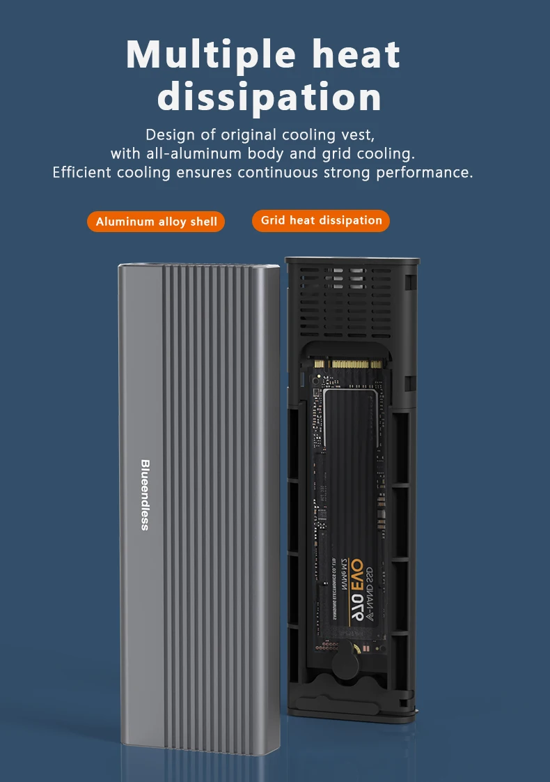 Blueendless Dual Protocol M2 SSD Case NVME Enclosure M.2 to USB Type C 3.1 SSD Adapter for NVME+NGFF SSD Disk Box M.2 SSD Case